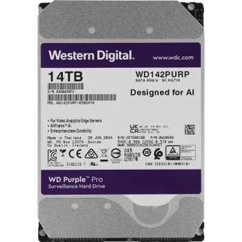 Жесткий диск WD SATA-III 14TB WD142PURP Surveillance Purple Pro (7200rpm) 512Mb 3.5" Жесткий диск WD SATA-III 14TB WD142PURP Surveillance Purple Pro (7200rpm) 512Mb 3.5"