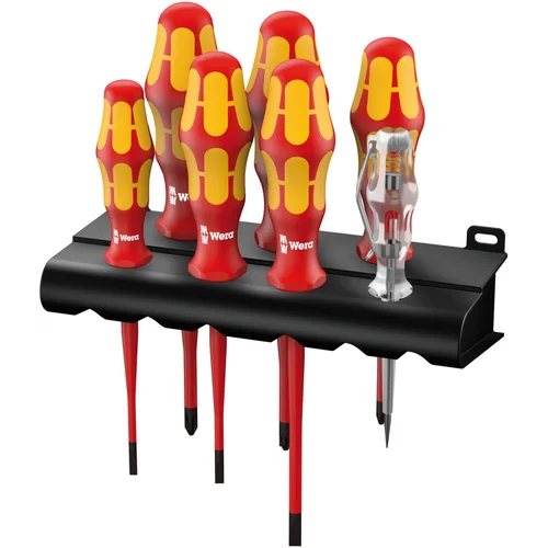 Набор диэлектрических отверток с зауженным рабочим концом Kraftform Plus Серия 100, 160 iS/7 Rack VDE, индикатор напряжения, подставка, 7 предметов Набор диэлектрических отверток с зауженным рабочим концом Kraftform Plus Серия 100, 160 iS/7 Rack VDE, индикатор напряжения, подставка, 7 предметов