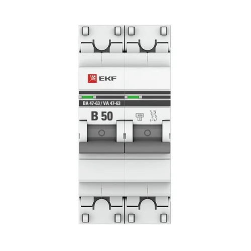 Выключатель автоматический модульный 2п B 50А 4.5кА ВА 47-63 PROxima EKF mcb4763-2-50B-pro Выключатель автоматический модульный 2п B 50А 4.5кА ВА 47-63 PROxima EKF mcb4763-2-50B-pro