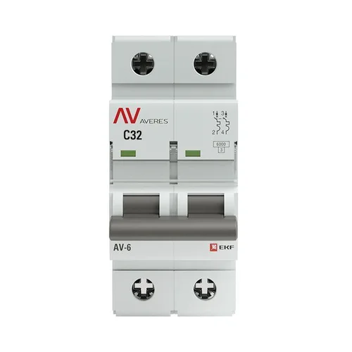 Выключатель автоматический модульный 2п C 32А 6кА AV-6 AVERES EKF mcb6-2-32C-av Выключатель автоматический модульный 2п C 32А 6кА AV-6 AVERES EKF mcb6-2-32C-av