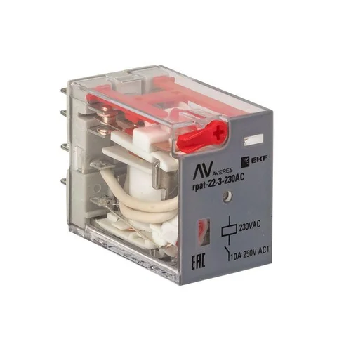 Реле промежуточное RPAt 22/3 10А 230В AC с кнопкой и мех. индикацией AVERES EKF rpat-22-3-230AC Реле промежуточное RPAt 22/3 10А 230В AC с кнопкой и мех. индикацией AVERES EKF rpat-22-3-230AC