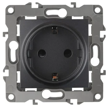Розетка 1-м СП Эра12 12-2102-05 16А IP20 16AX 250В 2P+E Schuko защ. шторки механизм антрацит Эра Б00