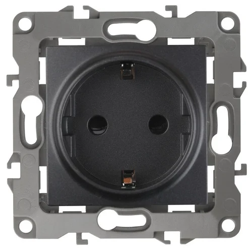 Розетка 1-м СП Эра12 12-2102-05 16А IP20 16AX 250В 2P+E Schuko защ. шторки механизм антрацит Эра Б00