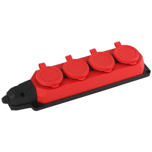 Колодка удлинителя 4-м с заземл. 16А IP44 K-4e-RED-IP44 каучук красн. Эра Б0044553