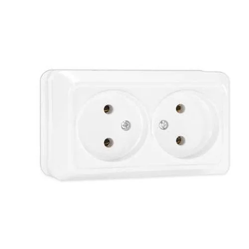 Розетка 2-м ОП Олимп 16А IP20 без заземл. бел. UNIVersal О0102