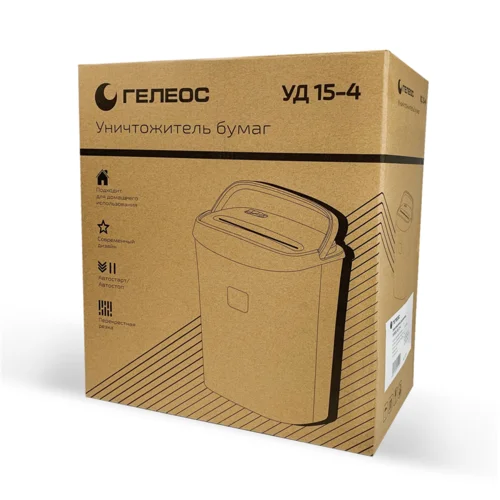 Уничтожитель документов ГЕЛЕОС УД15-4, DIN P-4 (4 ур-нь секр.), фрагмент 3,9х35мм, 8-10 лист (70г/м2), пл. карты/скобы, 15 литров Уничтожитель документов ГЕЛЕОС УД15-4, DIN P-4 (4 ур-нь секр.), фрагмент 3,9х35мм, 8-10 лист (70г/м2), пл. карты/скобы, 15 литров